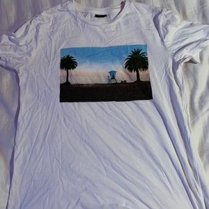 White tee with beach graphic